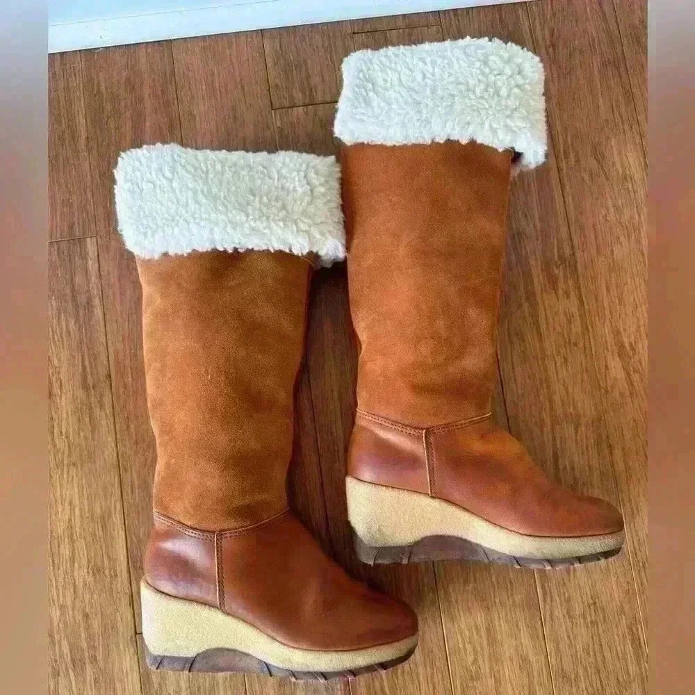 SOLD⚫️Vintage Rosita Shearling Suede Leather High Wedge Boots Women’s Size 6.5 M - Picture 8 of 11